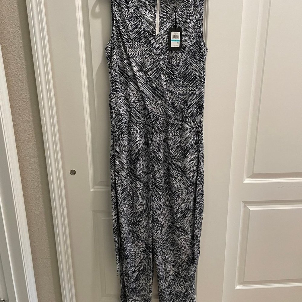 NWT DKNY Jumpsuit, zag print, blk/wht 16